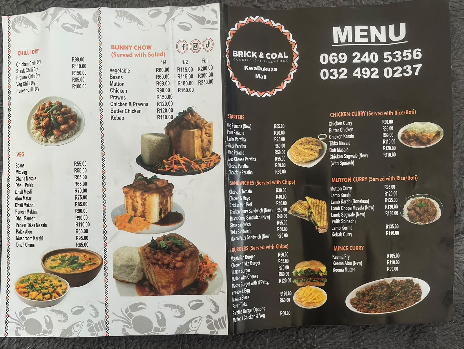 Brick and Coal menu brochure spread 1
