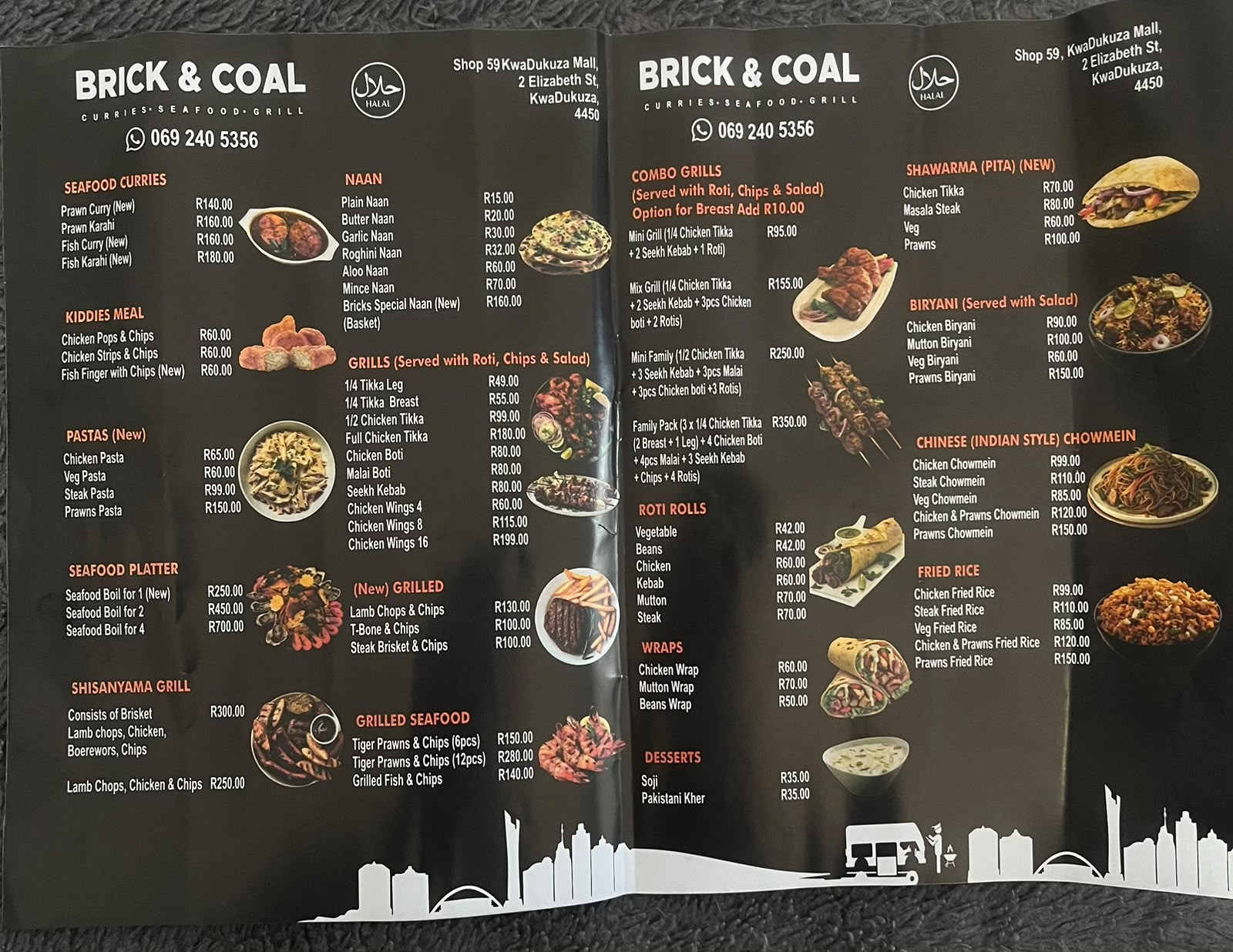Brick and Coal menu brochure spread 2